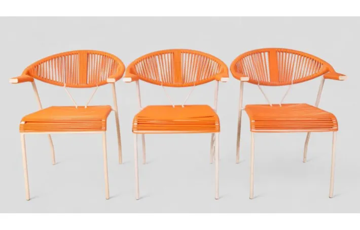 Pamono Vintage Garden Chairs in Woven Orange Plastic, 1980s, Set of 3 Hot