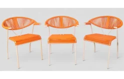 Pamono Vintage Garden Chairs in Woven Orange Plastic, 1980s, Set of 3 Hot