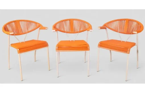 Pamono Vintage Garden Chairs in Woven Orange Plastic, 1980s, Set of 3 Hot