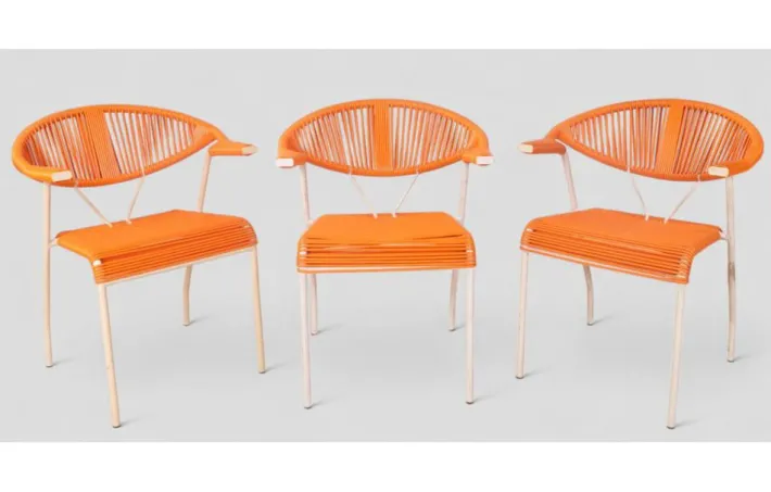 Pamono Vintage Garden Chairs in Woven Orange Plastic, 1980s, Set of 3 Hot