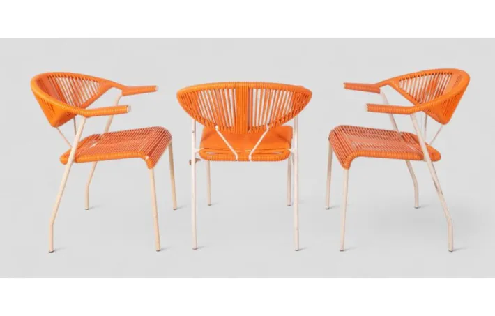Pamono Vintage Garden Chairs in Woven Orange Plastic, 1980s, Set of 3 Hot