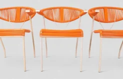 Pamono Vintage Garden Chairs in Woven Orange Plastic, 1980s, Set of 3 Hot