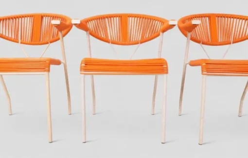 Pamono Vintage Garden Chairs in Woven Orange Plastic, 1980s, Set of 3 Hot
