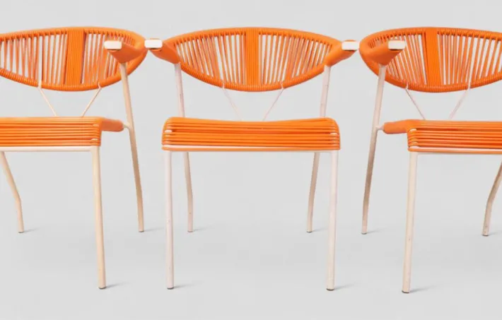 Pamono Vintage Garden Chairs in Woven Orange Plastic, 1980s, Set of 3 Hot