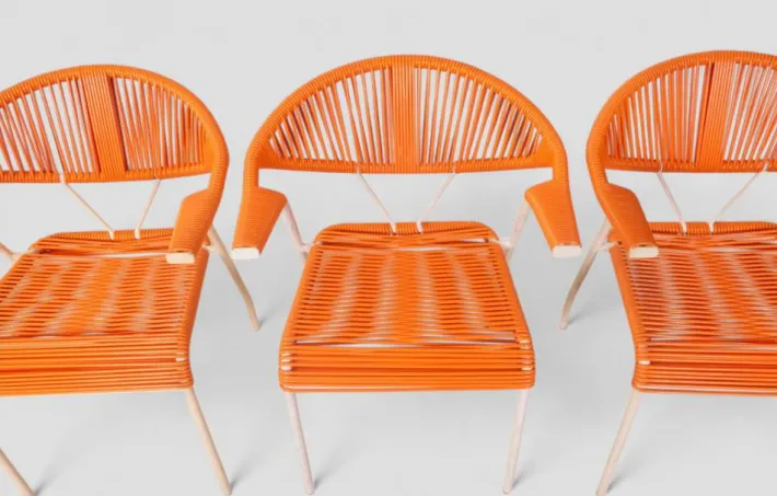 Pamono Vintage Garden Chairs in Woven Orange Plastic, 1980s, Set of 3 Hot