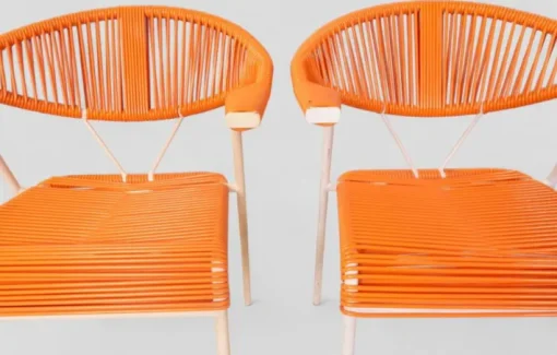 Pamono Vintage Garden Chairs in Woven Orange Plastic, 1980s, Set of 3 Hot