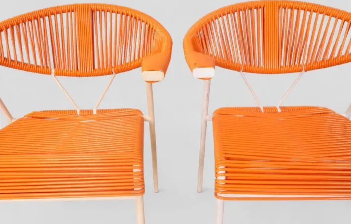 Pamono Vintage Garden Chairs in Woven Orange Plastic, 1980s, Set of 3 Hot