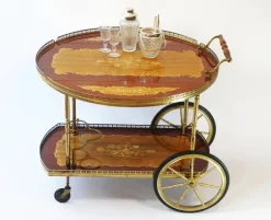 Pamono Vintage German Bar Cart with Inlaid Marquetry Discount