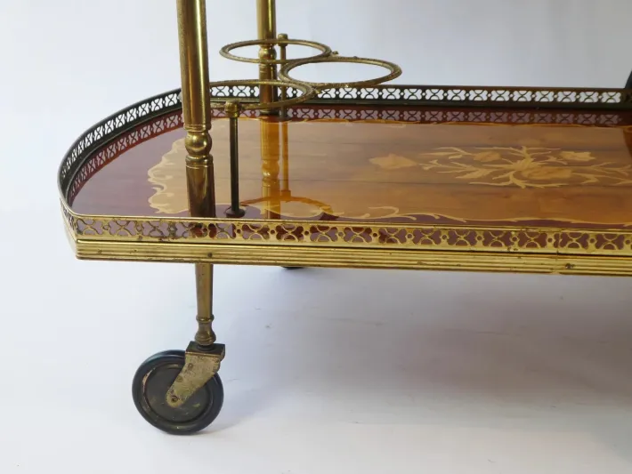 Pamono Vintage German Bar Cart with Inlaid Marquetry Discount