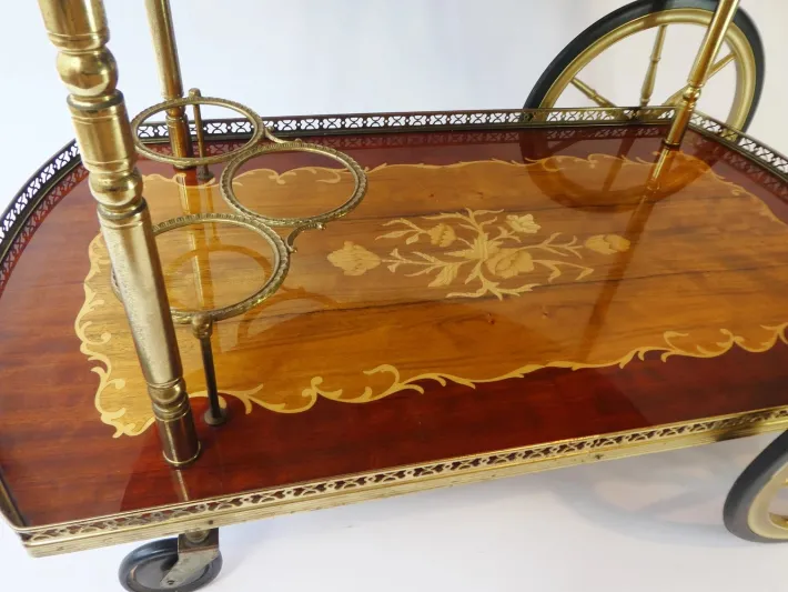Pamono Vintage German Bar Cart with Inlaid Marquetry Discount