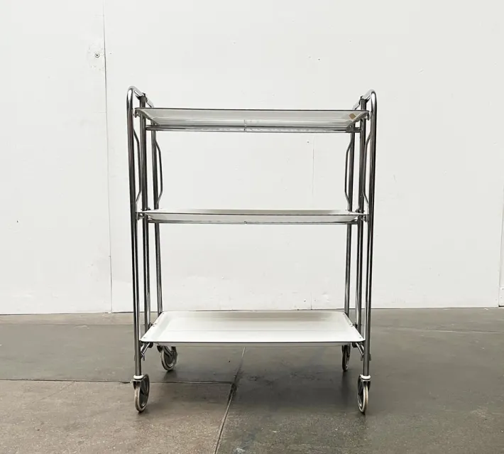 Pamono Vintage German Foldable Service Cart with 3 Trays, 1970s New