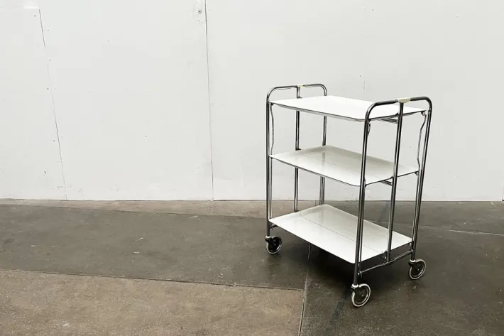 Pamono Vintage German Foldable Service Cart with 3 Trays, 1970s New