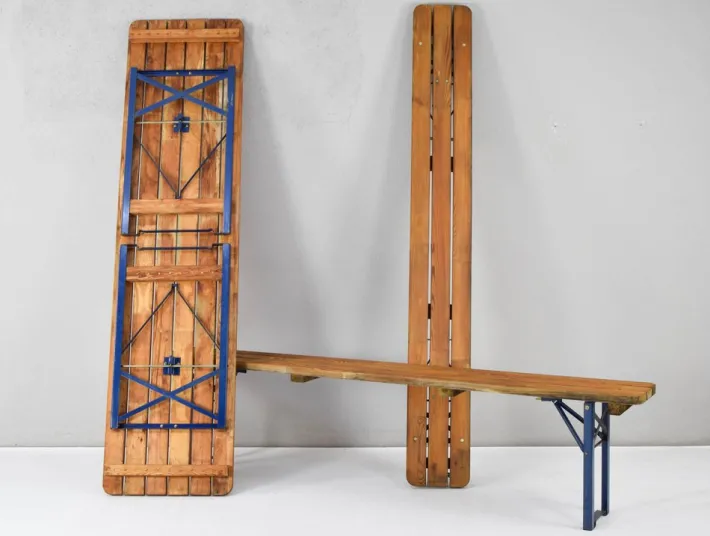 Pamono Vintage German Folding Garden or Picnic Table and Benches, 1970s, Set of 3 New