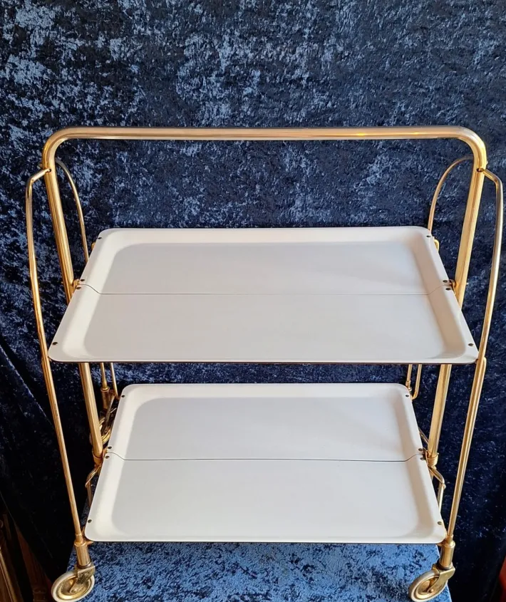 Pamono Vintage German Folding Serving Trolley in Brass-Plated Metal, 1970s Sale