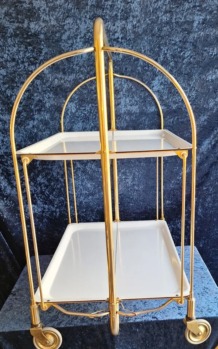 Pamono Vintage German Folding Serving Trolley in Brass-Plated Metal, 1970s Sale