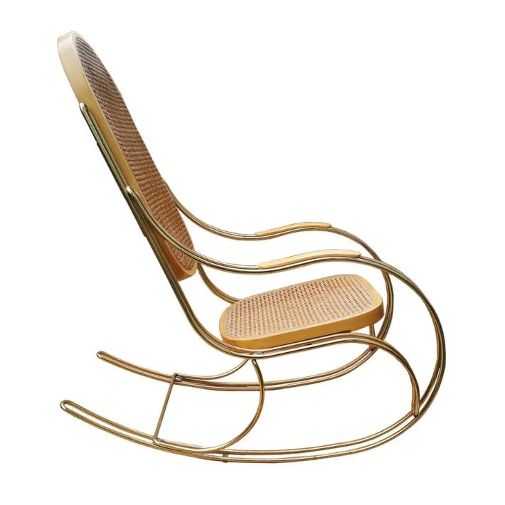 Pamono Vintage Gilt Metal & Cane Rocking Chair Best