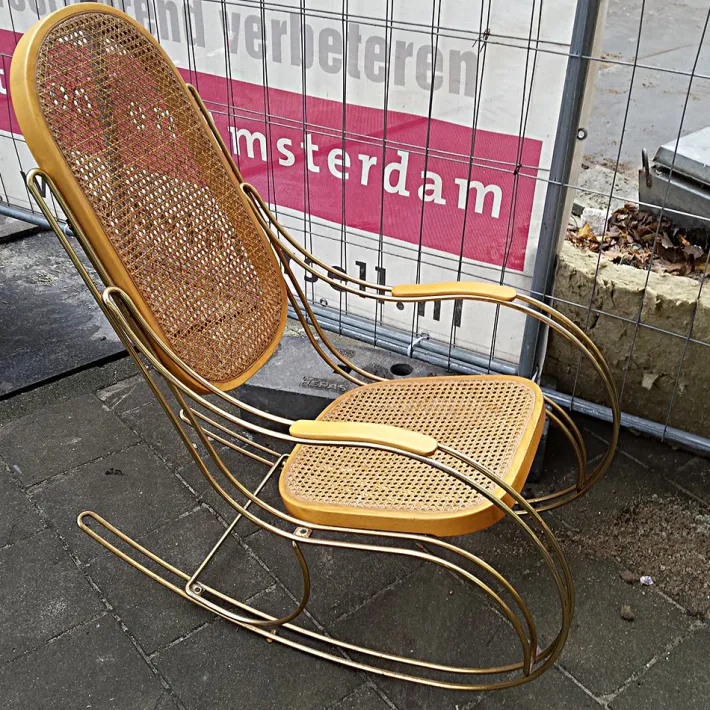 Pamono Vintage Gilt Metal & Cane Rocking Chair Best