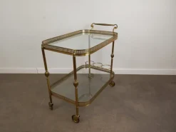 Pamono Vintage Glass and Brass Rolling Trolley, 1950s