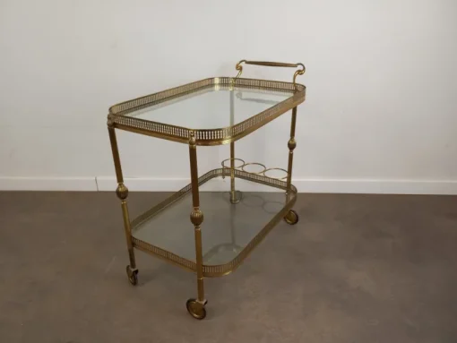 Pamono Vintage Glass and Brass Rolling Trolley, 1950s
