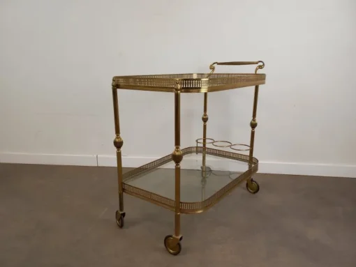 Pamono Vintage Glass and Brass Rolling Trolley, 1950s