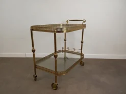 Pamono Vintage Glass and Brass Rolling Trolley, 1950s