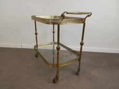 Pamono Vintage Glass and Brass Rolling Trolley, 1950s