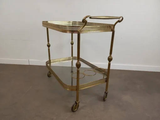 Pamono Vintage Glass and Brass Rolling Trolley, 1950s