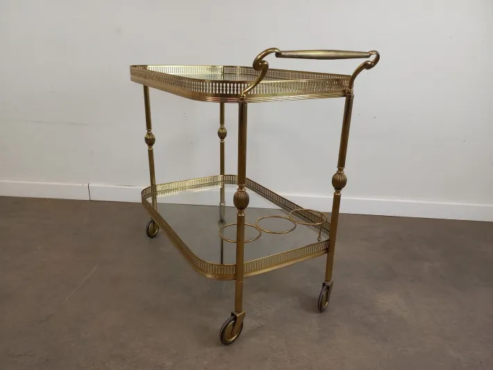 Pamono Vintage Glass and Brass Rolling Trolley, 1950s