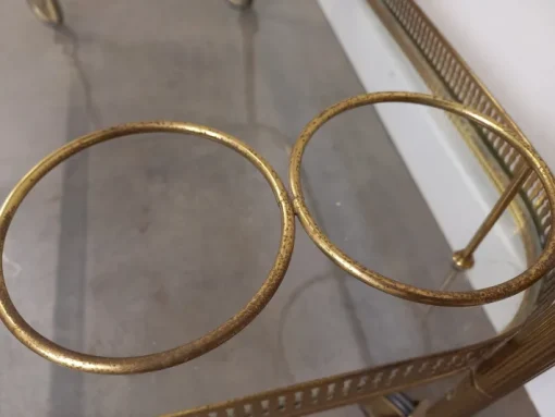 Pamono Vintage Glass and Brass Rolling Trolley, 1950s