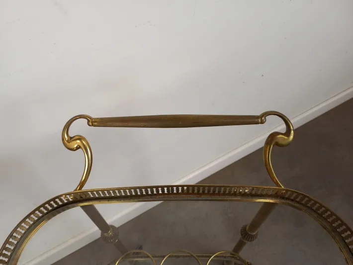 Pamono Vintage Glass and Brass Rolling Trolley, 1950s