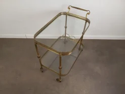 Pamono Vintage Glass and Brass Rolling Trolley, 1950s