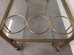 Pamono Vintage Glass and Brass Rolling Trolley, 1950s
