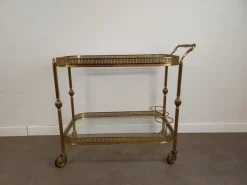 Pamono Vintage Glass and Brass Rolling Trolley, 1950s