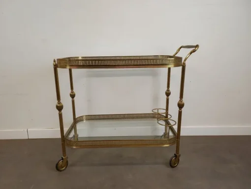 Pamono Vintage Glass and Brass Rolling Trolley, 1950s