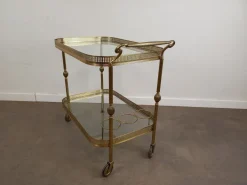 Pamono Vintage Glass and Brass Rolling Trolley, 1950s
