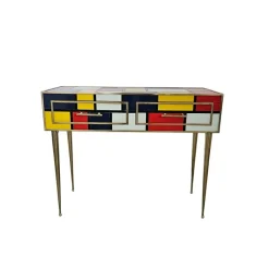 Pamono Vintage Glass Console with Two Drawers, 1980s Discount