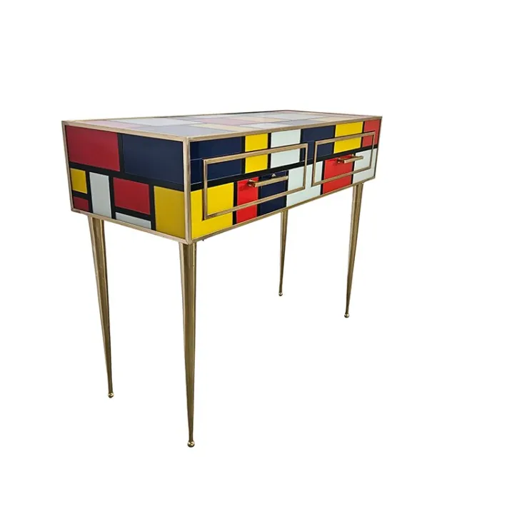 Pamono Vintage Glass Console with Two Drawers, 1980s Discount