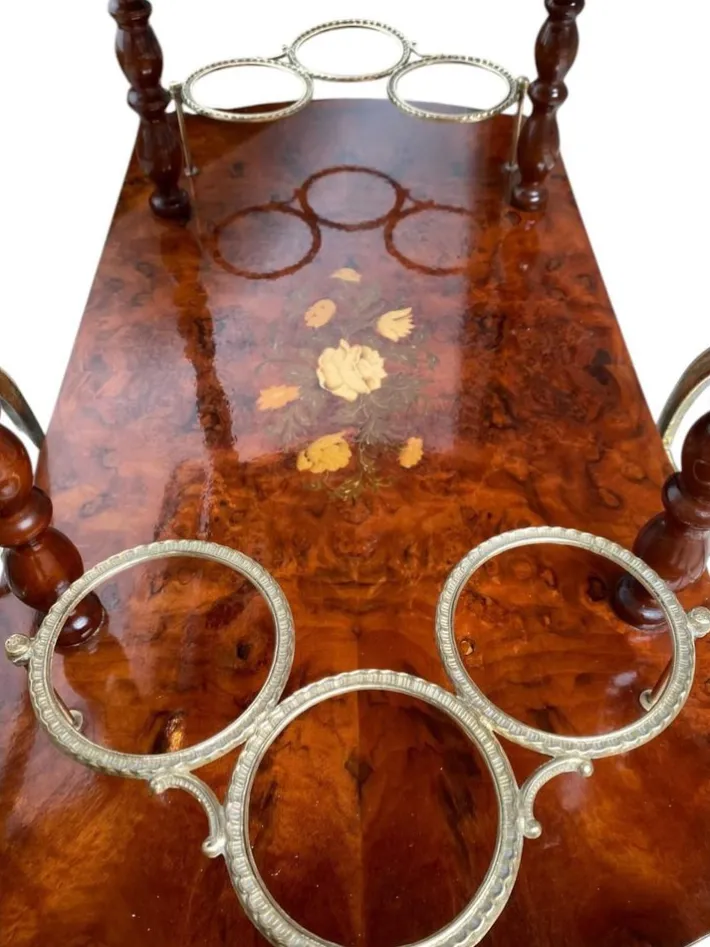 Pamono Vintage Hollywood Regency Italian Folding‑leaf Bar Cart in Wood & Brass, 1960s New