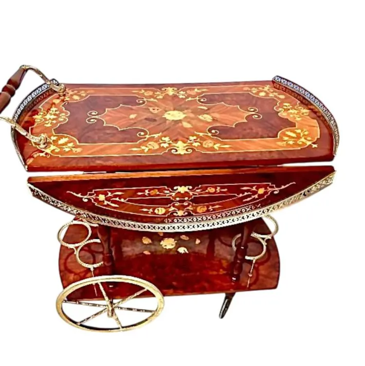 Pamono Vintage Hollywood Regency Italian Folding‑leaf Bar Cart in Wood & Brass, 1960s New