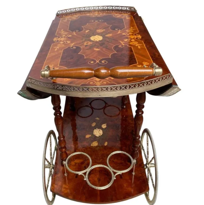 Pamono Vintage Hollywood Regency Italian Folding‑leaf Bar Cart in Wood & Brass, 1960s New