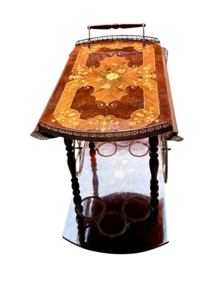 Pamono Vintage Hollywood Regency Italian Folding‑leaf Bar Cart in Wood & Brass, 1960s New