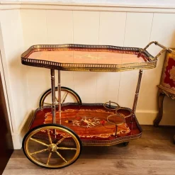 Pamono Vintage Hollywood Regency Bar Cart with Italian Marquetry Inlay New