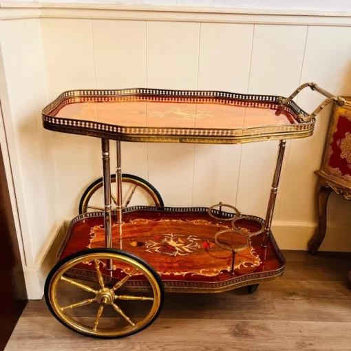 Pamono Vintage Hollywood Regency Bar Cart with Italian Marquetry Inlay New