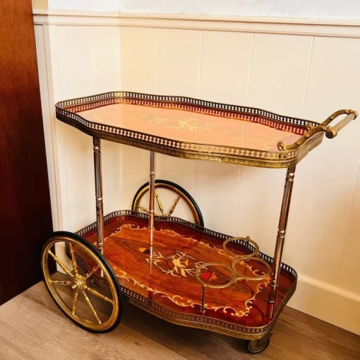 Pamono Vintage Hollywood Regency Bar Cart with Italian Marquetry Inlay New