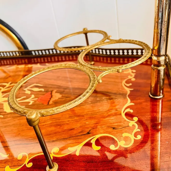 Pamono Vintage Hollywood Regency Bar Cart with Italian Marquetry Inlay New