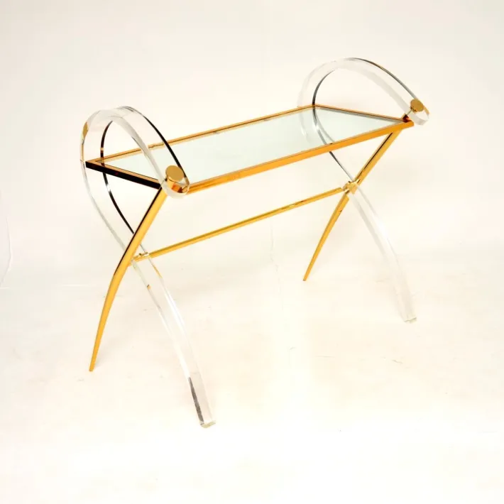 Pamono Vintage Italian Acrylic Glass and Gold Finish Console Table, 1970s Hot