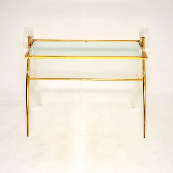 Pamono Vintage Italian Acrylic Glass and Gold Finish Console Table, 1970s Hot