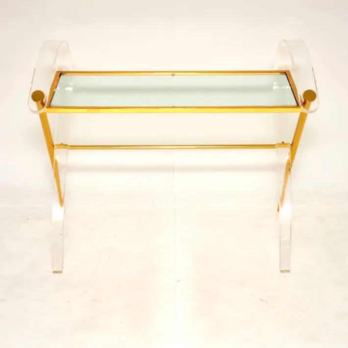 Pamono Vintage Italian Acrylic Glass and Gold Finish Console Table, 1970s Hot
