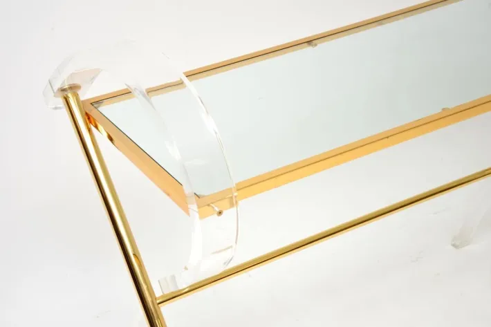 Pamono Vintage Italian Acrylic Glass and Gold Finish Console Table, 1970s Hot