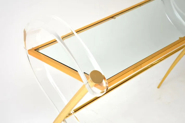 Pamono Vintage Italian Acrylic Glass and Gold Finish Console Table, 1970s Hot